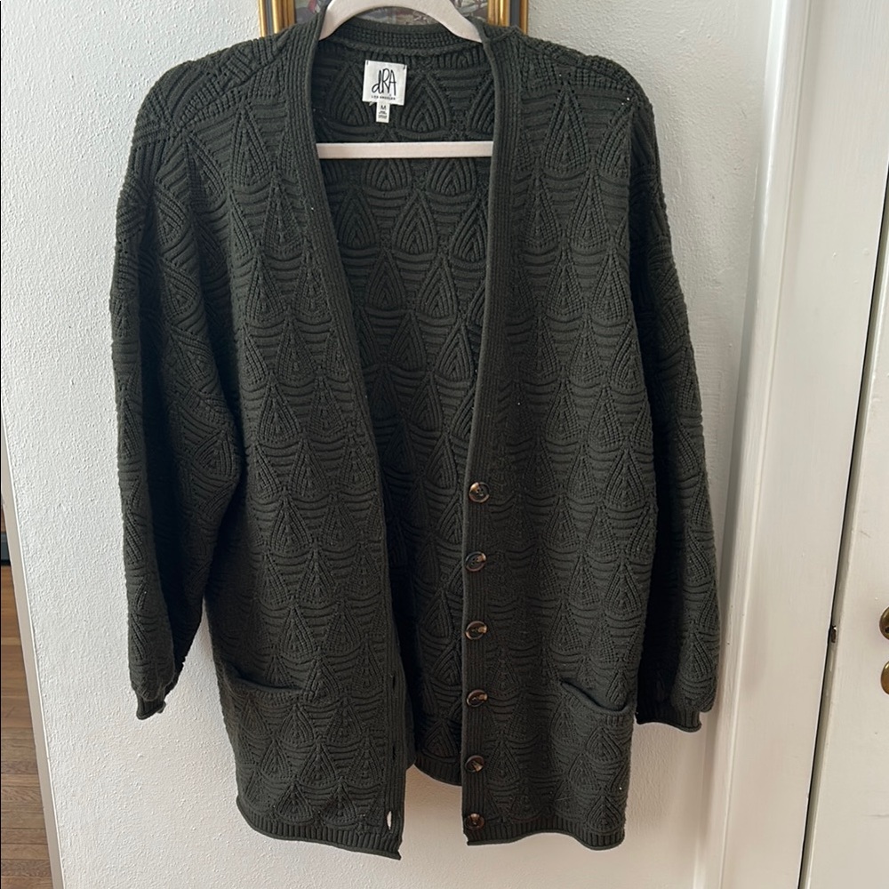 Textured Green Cardigan Sweater with Open Front